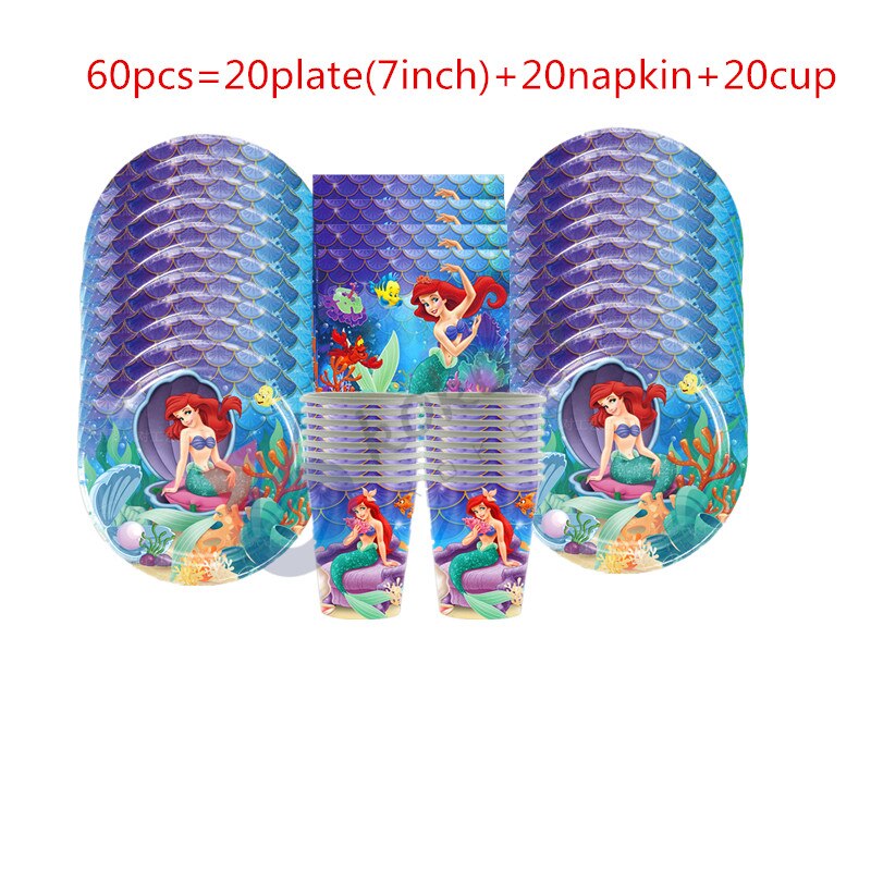 1set The Little Mermaid Ariel Princess Girls Birthday Party Decorations Tableware Plate Cup Napkin Tablecloth Party 2 - Ariel Doll