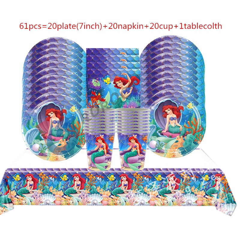 1set The Little Mermaid Ariel Princess Girls Birthday Party Decorations Tableware Plate Cup Napkin Tablecloth Party 3 - Ariel Doll