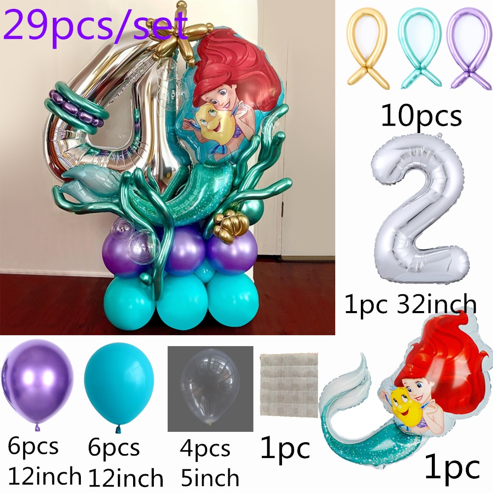 29pcs Lot Disney Princess Mermaid Ariel Foil Balloons 32inch Number Balloons For Girl s Birthday Babyshower 1 - Ariel Doll