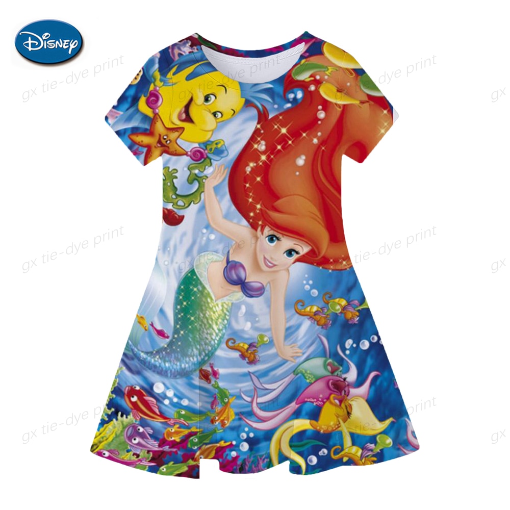 Baby Girls Disney Mermaid Princess Dresses Summer Dresses Kids Short Sleeve Cute Print O neck A 1 - Ariel Doll