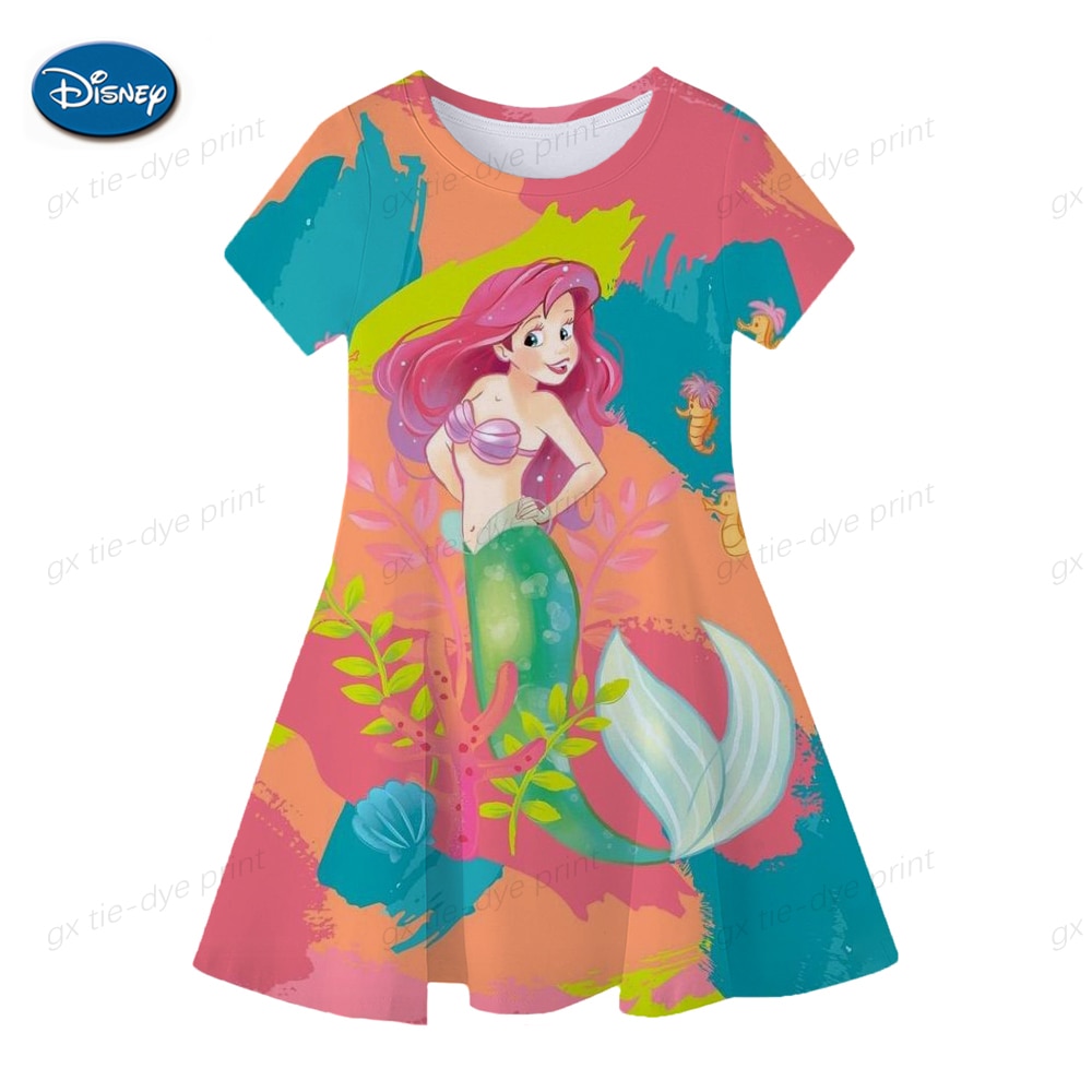 Baby Girls Disney Mermaid Princess Dresses Summer Dresses Kids Short Sleeve Cute Print O neck A - Ariel Doll