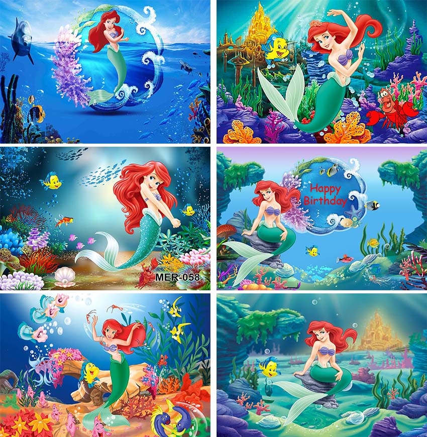 Disney Ariel Little Mermaid Princess Backdrop Under The Sea Mermaid Background Photography Girls Birthday Party Decoration 1 - Ariel Doll