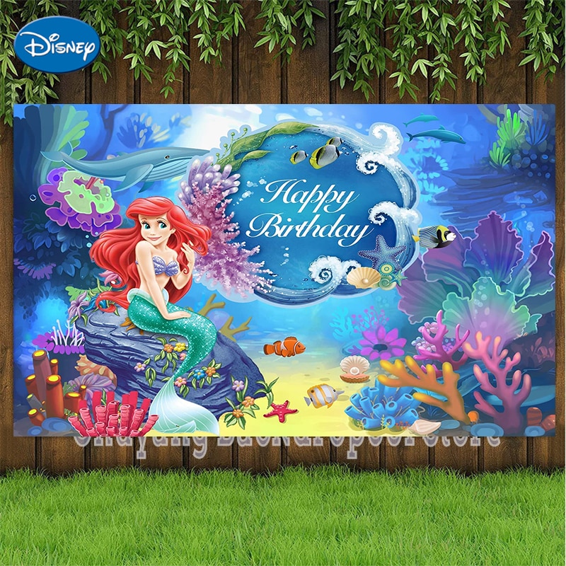 Disney Ariel Little Mermaid Princess Backdrop Under The Sea Mermaid Background Photography Girls Birthday Party Decoration - Ariel Doll