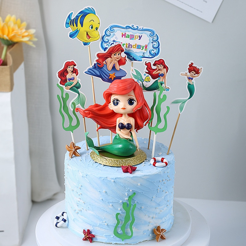 Disney Little Mermaid Ariel Birthday Party Cake Decorations Paper Caketopper Plastic Topper For Girls Baby Shower - Ariel Doll