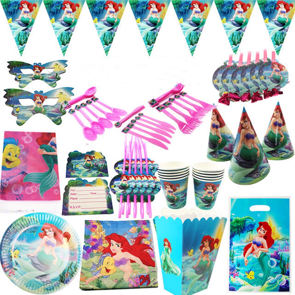 Disney Mermaid Ariel Disposable Tableware Birthday Party Decoration Baby Shower Gift Bag Cake Decoration Children s - Ariel Doll