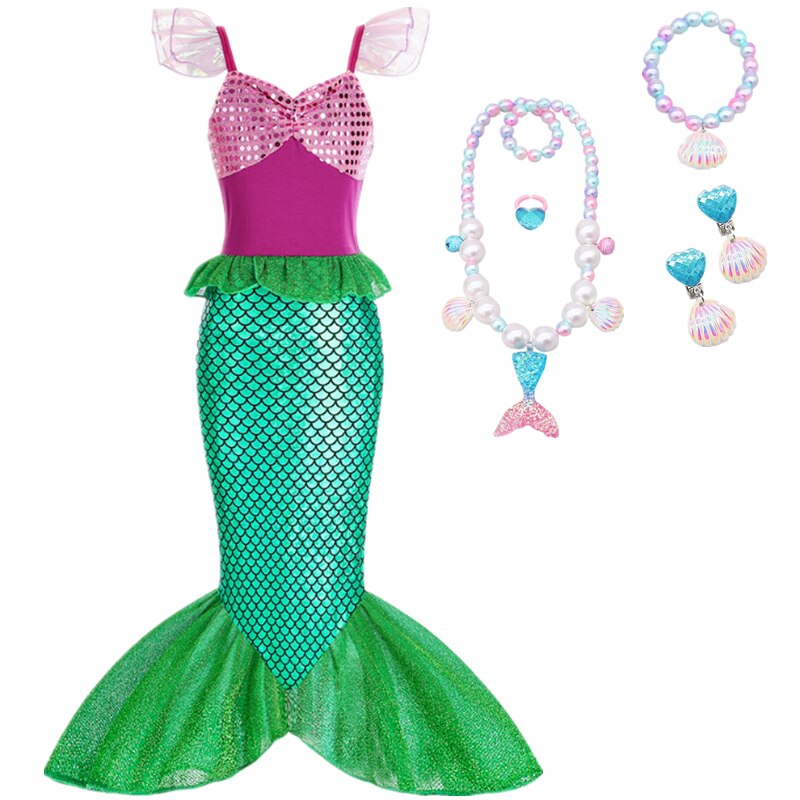 Little Mermaid Ariel Princess Costume Kids Dress For Girls Cosplay Children Carnival Halloween Party Clothes Mermaid 1 - Ariel Doll