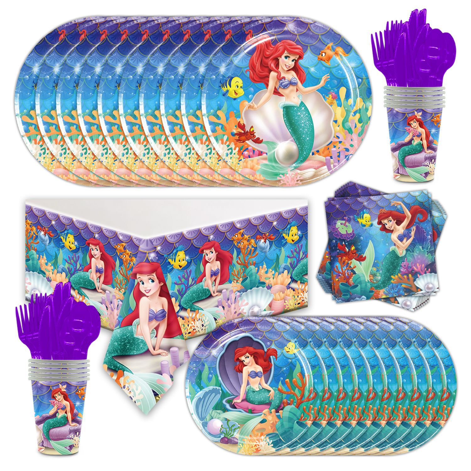 New style Little Mermaid Ariel Theme Girl Birthday Party Paper Plate Napkin Tablecloth Disposable Tableware Kids 1 - Ariel Doll