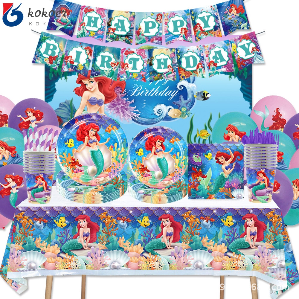 New style Little Mermaid Ariel Theme Girl Birthday Party Paper Plate Napkin Tablecloth Disposable Tableware Kids - Ariel Doll