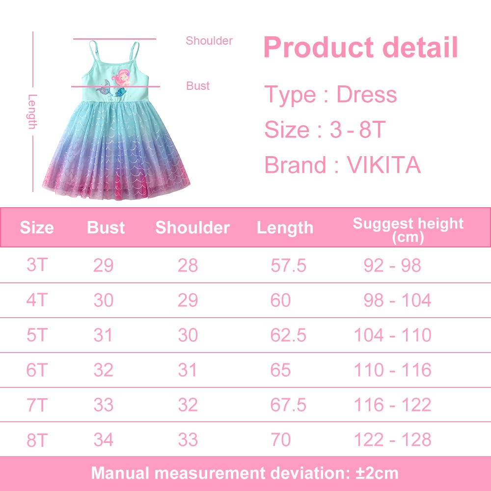 VIKITA 2023 Summer Girls Dresses New Mermaid Kids Dress For Girls Sequined Children Birthday Party Vestidos 5 - Ariel Doll